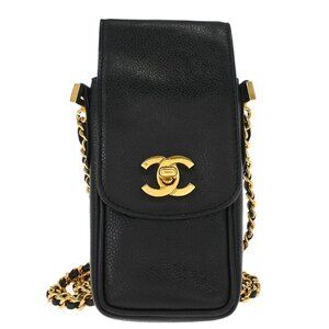 Chanel Black Calfskin Chain Shoulder Bag Pochette Phone Case 126080